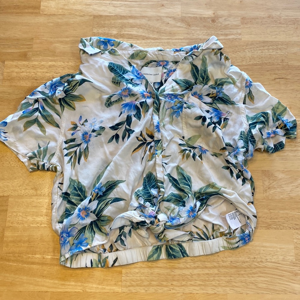 Short Sleeve, Cropped, Hawaiian Button Up Women’s